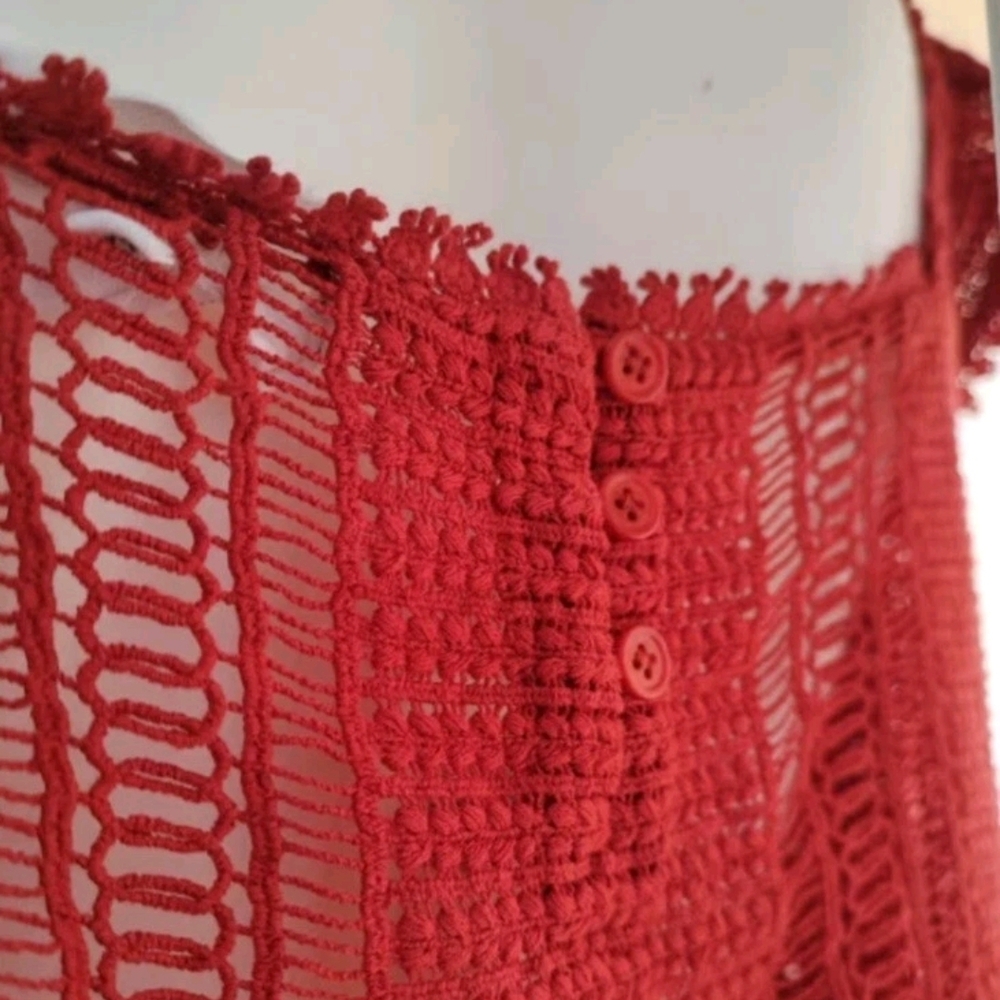 Sezane Red Crochet Ruffle Top - Picture 6 of 9